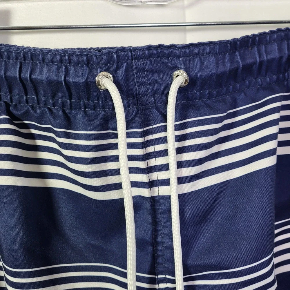 Lands' End Mens 2XL‎ Tall Swim Trunks Navy White Striped Board Shorts 46-48